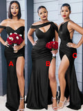 Mismatched Black Mermaid Unique New Popular Plus Size Modest Long Formal Bridesmaid Dresses BD205