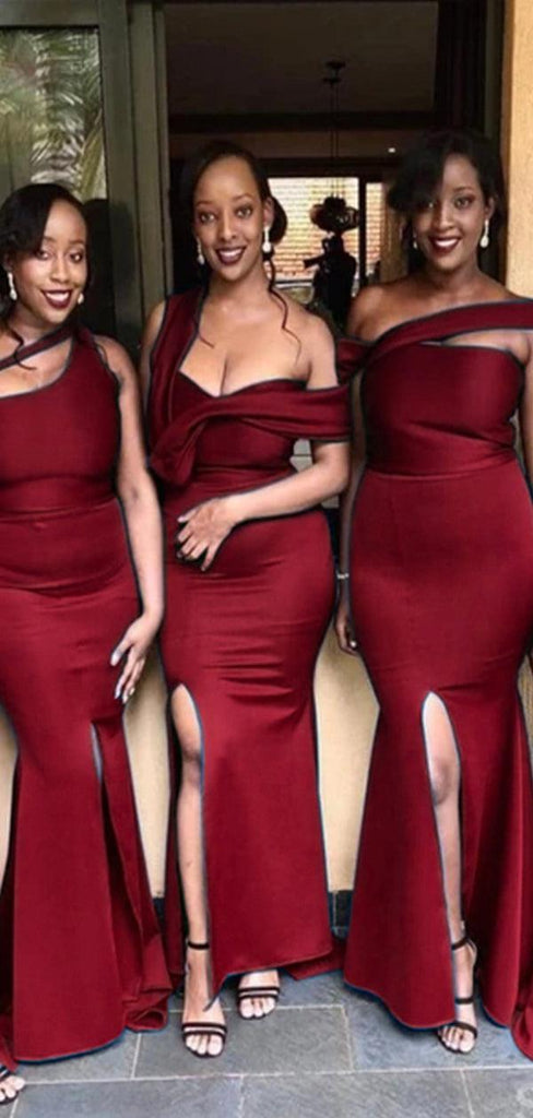 Mismatched Burgundy Mermaid Unique New Satin Plus Size Modest Long