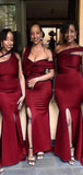 Mismatched Burgundy Mermaid Unique New Satin Plus Size Modest Long Formal Bridesmaid Dresses BD204