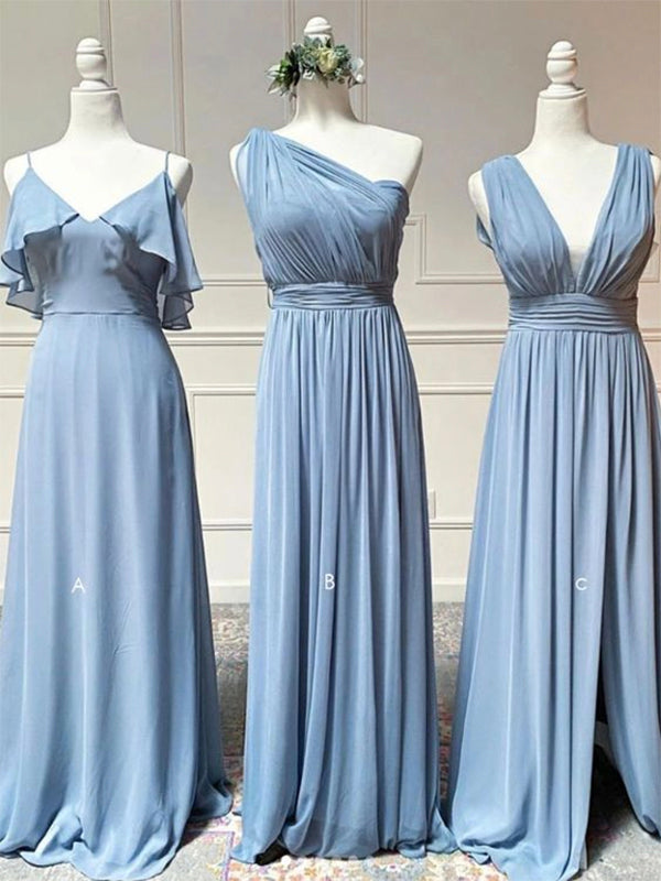 Mismatched Chiffon Dusty Blue Charming Simple Cheap Elegant Long Popular Bridesmaid Dresses BD217