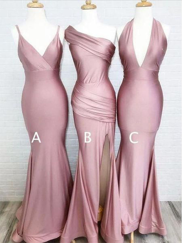 Mismatched Dusty Rose Pink Mermaid Formal Long Bridesmaid Dresses BD07 bridalsew Mismatched Dusty Rose Pink Mermaid Formal Long Bridesmaid Dresses BD07 bridalsew