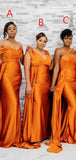 Mismatched Orange Mermaid Popular Satin Plus Size Elegant Long Formal Bridesmaid Dresses BD197