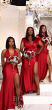 Mismatched Red Mermaid Elegant Long Formal Bridesmaid Dresses, Wedding Guest Dress BD164