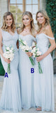 Mismatched Tulle Mermaid Blue Elegant Long Bridesmaid Dresses BD037