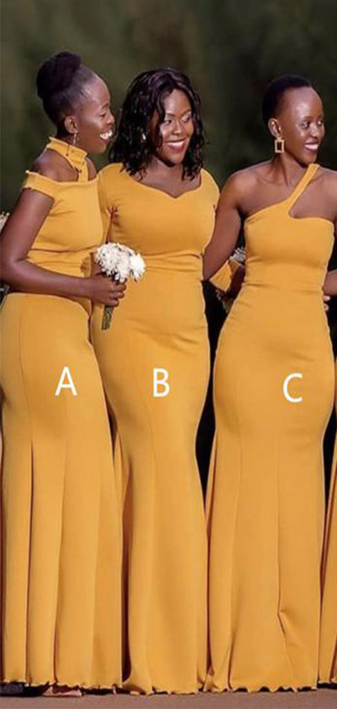 Mismatched Yellow Modest Formal Bridesmaid Dresses, Wedding Party Gues bridalsew Mismatched Yellow Modest Formal Bridesmaid Dresses, Wedding Party Gues bridalsew
