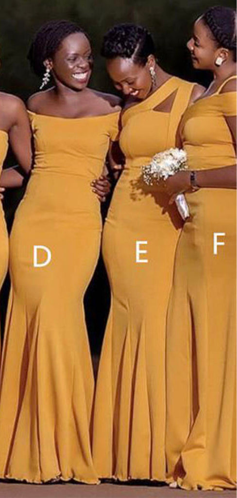 Mismatched Yellow Modest Formal Bridesmaid Dresses, Wedding Party Gues bridalsew Mismatched Yellow Modest Formal Bridesmaid Dresses, Wedding Party Gues bridalsew