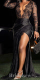 Modest Black Long Sleeves Sexy Lace Plus Size Party Evening Long Prom Dresses PD1110