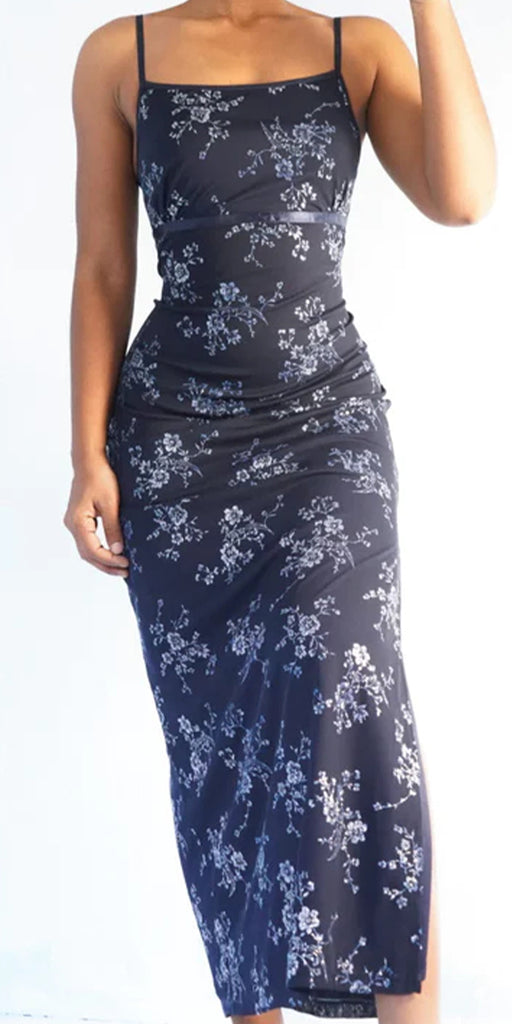 Navy Blue Mermaid Lace Spaghetti Straps Vintage Long Elegant Evening Prom Dresses PD1022