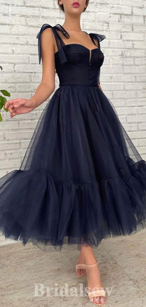 Navy Blue Tulle Spaghetti Straps Short Prom Dresses, A-line Fairy New Princess Homecoming Dresses, HD026