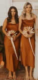 New Arrival Burnt Orange Satin Simple Elegant Formal Bridesmaid Dresses BD128