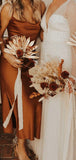 New Arrival Burnt Orange Satin Simple Elegant Formal Bridesmaid Dresses BD128