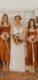New Arrival Burnt Orange Satin Simple Elegant Formal Bridesmaid Dresses BD128