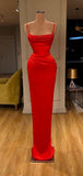 New Arrival Red Mermaid Spaghetti Straps Simple Modest Long Prom Dresses PD155