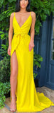 New Arrival Yellow Spaghetti Straps Unique Long Prom Dresses PD138