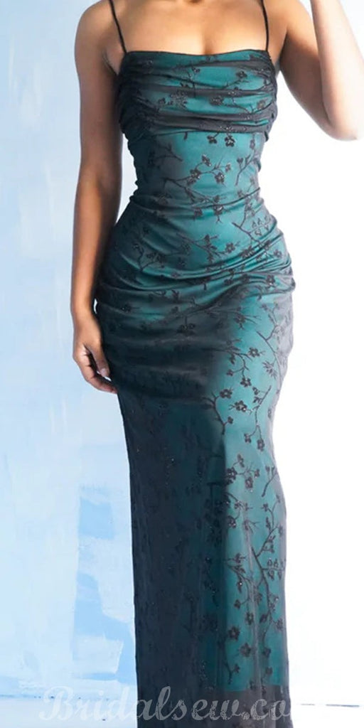 New Mermaid Lace Spaghetti Straps Vintage Long Elegant Evening Prom Dresses PD1018