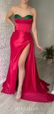 New Mermaid Strapless Satin High Slit Long Stylish Evening Prom Dresses, PD1227