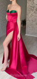 New Mermaid Strapless Satin High Slit Long Stylish Evening Prom Dresses, PD1227