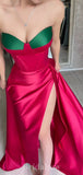 New Mermaid Strapless Satin High Slit Long Stylish Evening Prom Dresses, PD1227