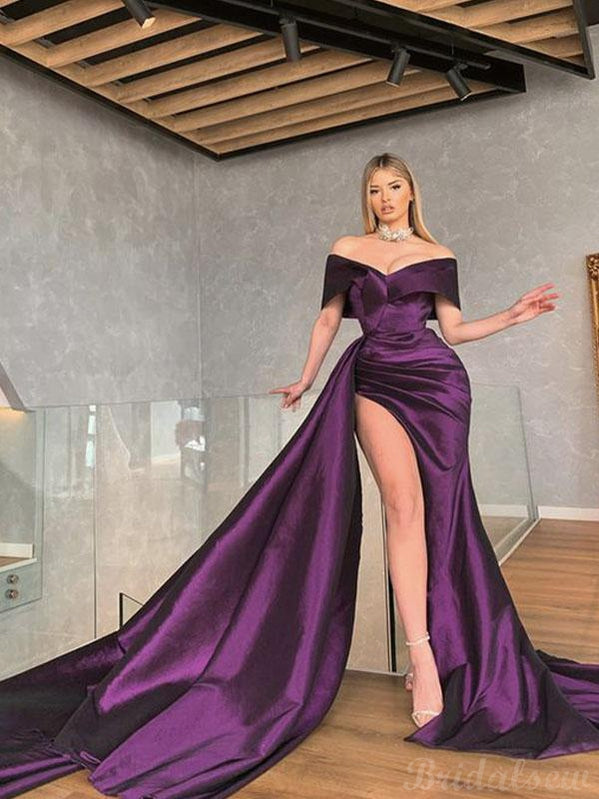 purple satin mermaid dress Sexy Mermaid Purple Prom Dresses Simple Long V Neck Formal Dress Custom Color / US14W