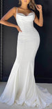 Off White Spaghetti Straps Mermaid Elegant Modest Women Long Evening Prom Dresses PD611