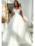 Off the Shoulder A-line Sparkly Sequin Stunning Beach Vintage Long Wedding Dresses, Bridal Gown WD355