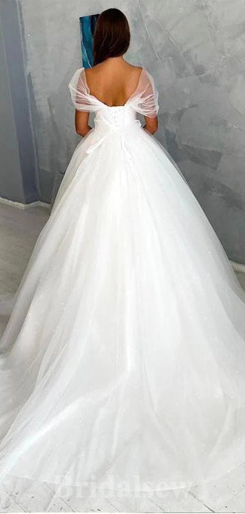 Off the Shoulder A-line Sparkly Sequin Stunning Beach Vintage Long Wedding Dresses, Bridal Gown WD355