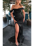 Off the Shoulder Black Popular Satin Mermaid Long Party Women Prom Dresses, Evening Dress PD679