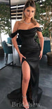 Off the Shoulder Black Popular Satin Mermaid Long Party Women Prom Dresses, Evening Dress PD679