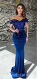 Off the Shoulder Blue Mermaid Formal Party Long Elegant Evening Prom Dresses PD1067