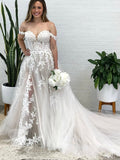 Off the Shoulder Elegant Lace Popular Vintage Romantic Beach Long Wedding Dresses WD231