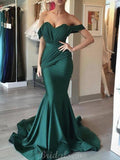 Off the Shoulder Green Elegant Formal Long Prom Dresses, Evening Dress PD427