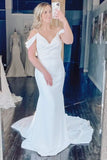Off the Shoulder Mermaid Satin Classic Fitted Country Beach Vintage Long Wedding Dresses WD395