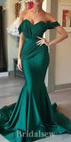 Off the Shoulder Satin Mermaid Green Popular Formal Party Long Evening Prom Dresses PD1077