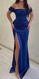 Off the Shoulder Slit Mermaid Satin Elegant Formal Black Girls Slay Evening Long Prom Dresses PD544