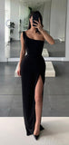 One Shoulder Black Mermaid Elegant Black Girls Slay Evening Long Prom Dresses PD511
