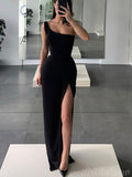 One Shoulder Black Mermaid Elegant Black Girls Slay Evening Long Prom Dresses PD511