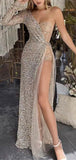 One Shoulder Custom Sparkly Sequin Strapless Long Evening Party Prom Dresses PD218