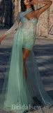 One Shoulder Gorgeous Sage Green Mermaid Glitter Black Girls Slay Party Women Long Evening Prom Dresses PD662
