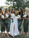 One Shoulder Green Simple Elegant Formal Long Bridesmaid Dresses BD122