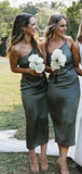 One Shoulder Green Simple Elegant Formal Long Bridesmaid Dresses BD122