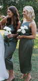 One Shoulder Green Simple Elegant Formal Long Bridesmaid Dresses BD122