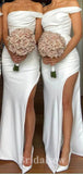 One Shoulder Off White High Slit Elegant Long Formal Bridesmaid Dresses BD184