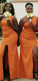 One Shoulder Orange Mermaid Most Popular Elegant Long Formal Bridesmaid Dresses BD135