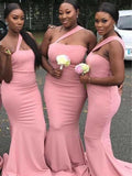 One Shoulder Pink Simple Popular Mermaid Plus Size Elegant Long Formal Bridesmaid Dresses BD201