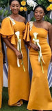 One Shoulder Yellow Mermaid Long Bridesmaid Dresses BD011