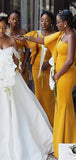 One Shoulder Yellow Mermaid Long Bridesmaid Dresses BD011