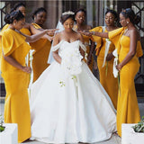 One Shoulder Yellow Mermaid Long Bridesmaid Dresses BD011