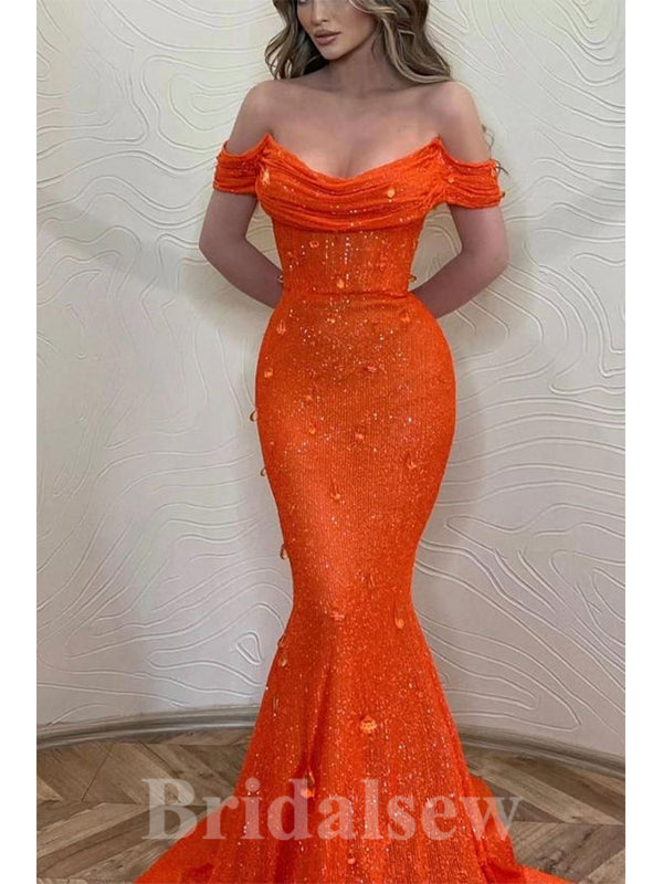 Orange Mermaid Glitter Black Girls Slay Sequin Sparkly Party Women Long Evening Prom Dresses PD654