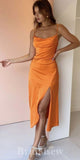 Orange Mermaid Simple Spaghetti Straps New Long Evening Prom Dresses, Formal Bridesmaid Dresses  PD1086