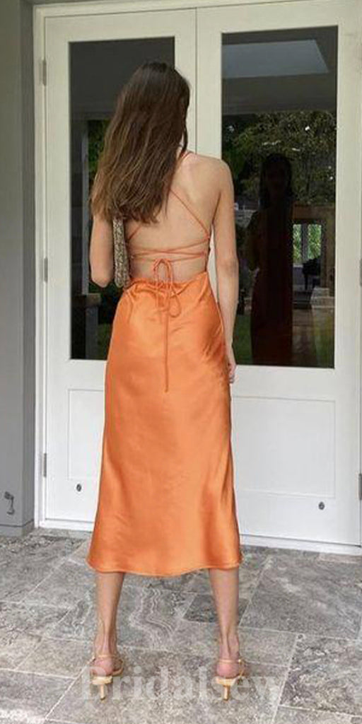 Orange New Mermaid Simple Spaghetti Straps Custom Long Prom Dresses, Formal Bridesmaid Dresses  PD1087